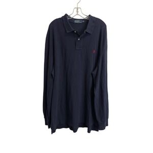 Polo Ralph Lauren Mens XXL Navy Blue Long Sleeve Pique Polo Shirt Red Pony‎ Logo